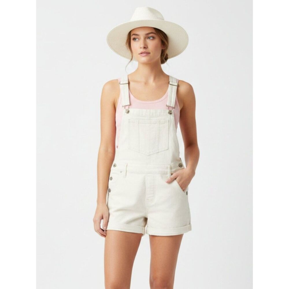 Old Navy Ivory Denim Overall Jean Bib Cuffed Shorts S
